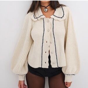 For Love And Lemons Cream Cardigan with Black Accents